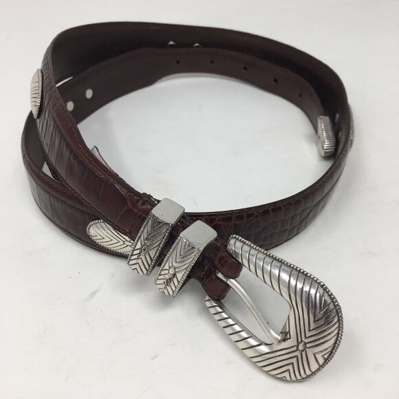 Fossil Brown Leather Silver Embellished Belt 36 main image 6